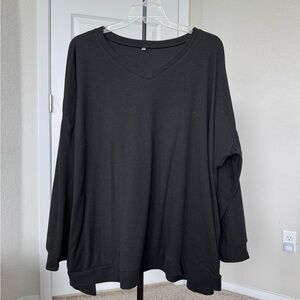 Black V-Neck Long Sleeve Shirt with Pockets